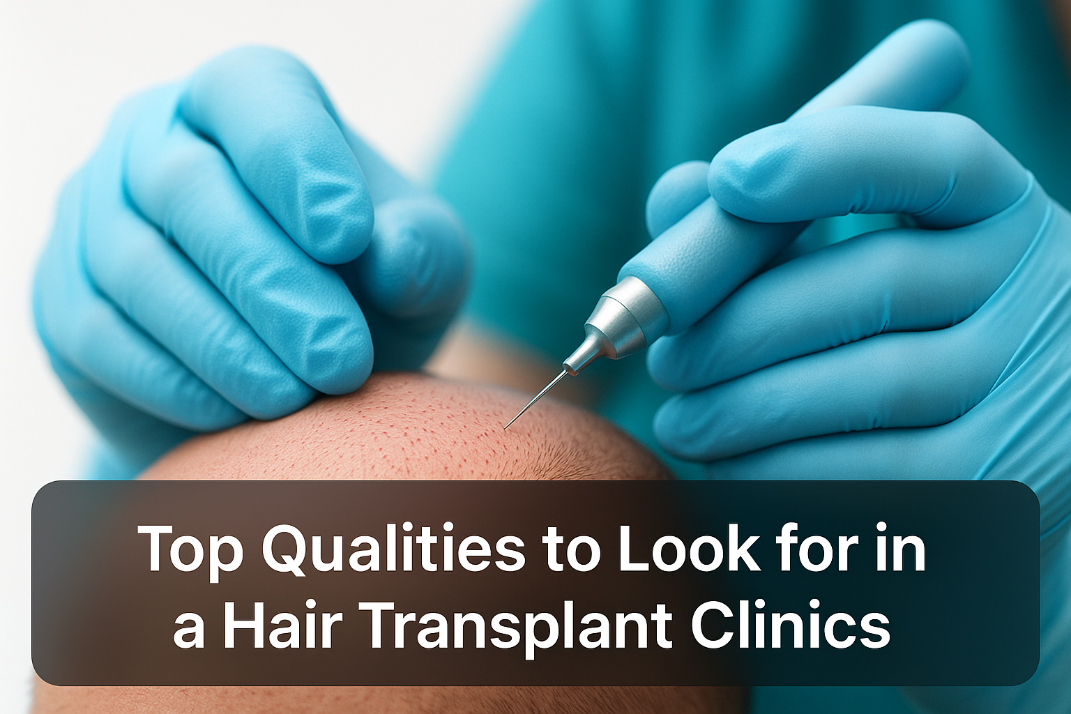 Professional medical professional performing hair follicle extraction in a sterile hair transplant clinic environment